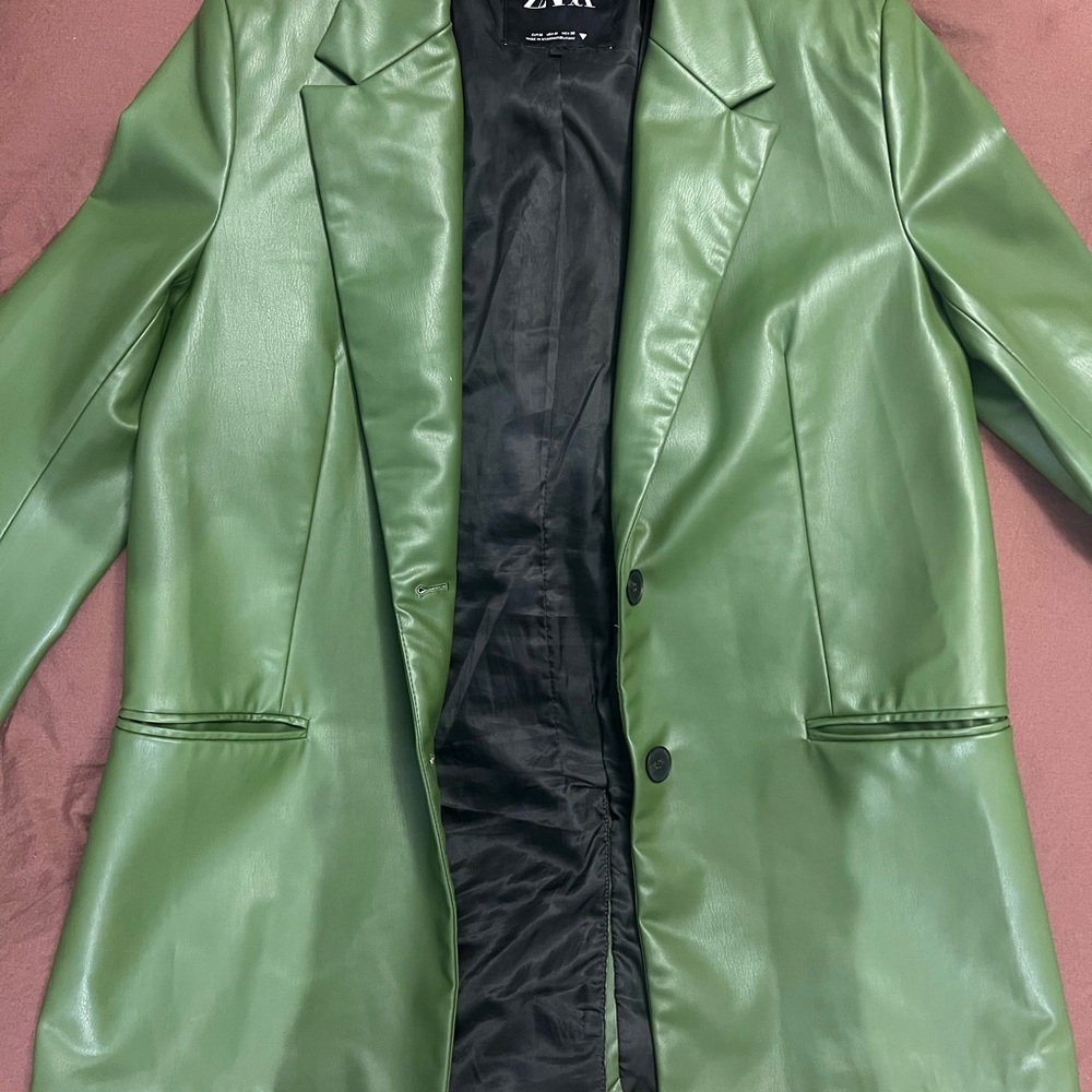 Zara Green Leather Blazer Jacket